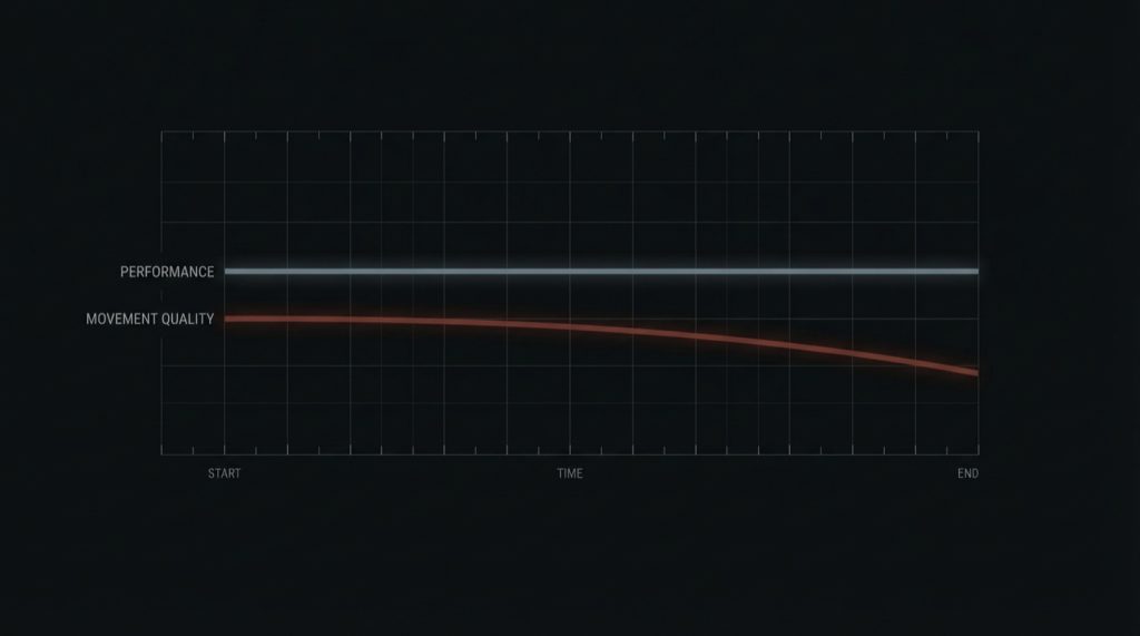 Graph showing stable performance while movement quality gradually declines over time.
